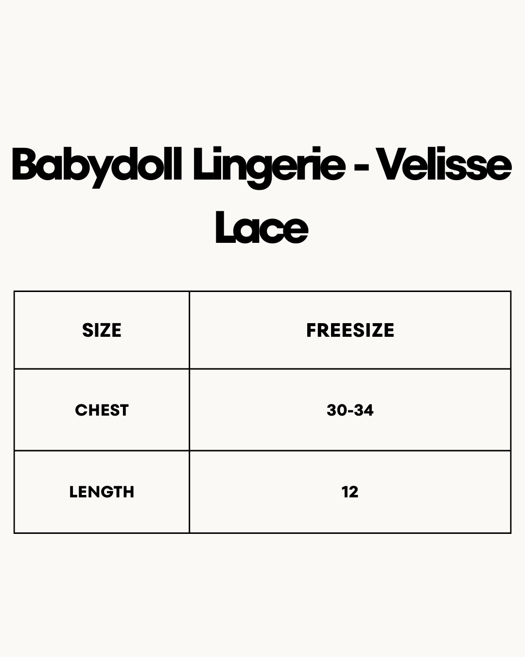 Size Chart for Babydoll Lingerie  -  Velisse Lace