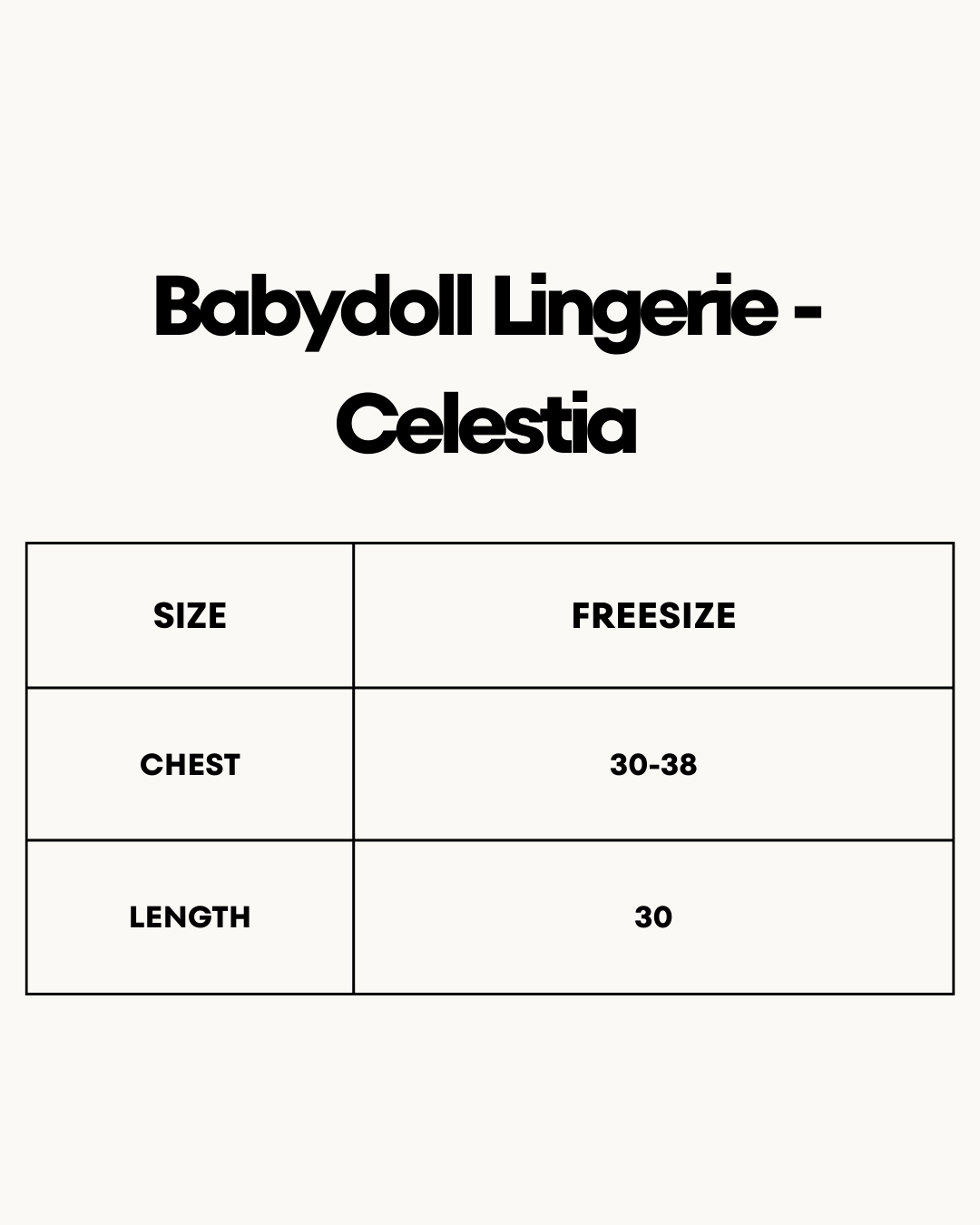 Size Chart for Babydoll Lingerie  - Celestia