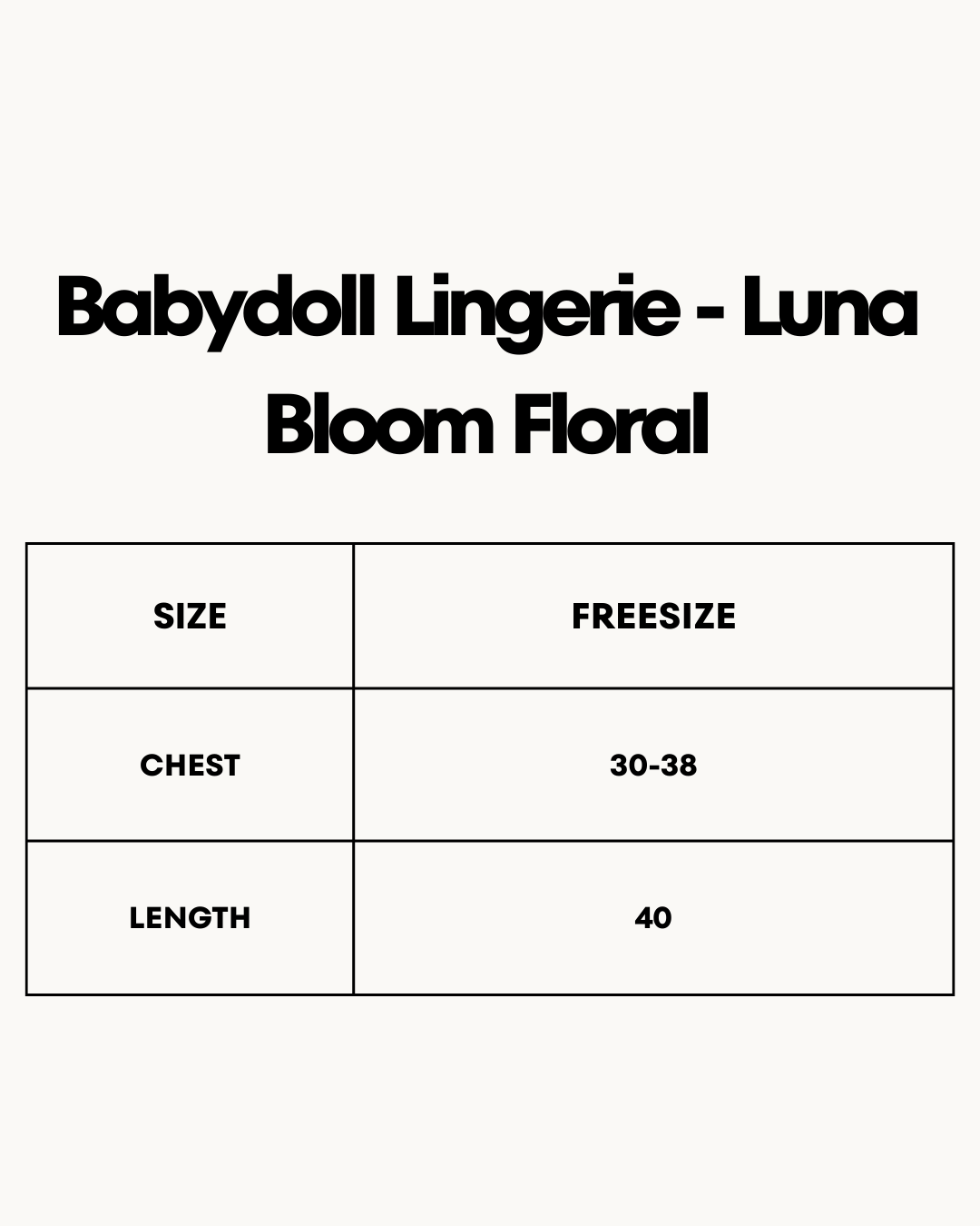 Size Chart for Babydoll Lingerie  -  Luna Bloom Floral