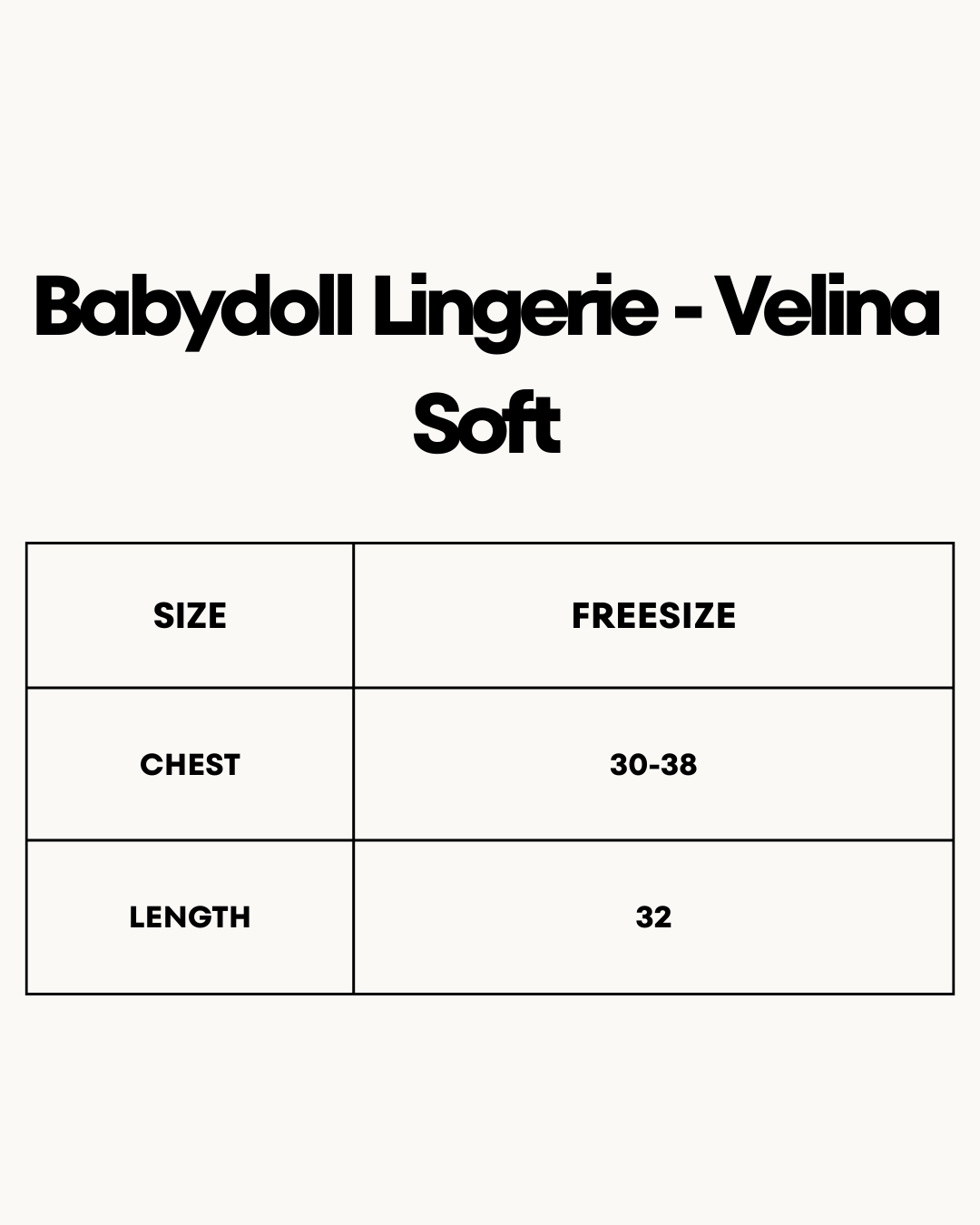 Size Chart for Babydoll Lingerie  -  Velina Soft