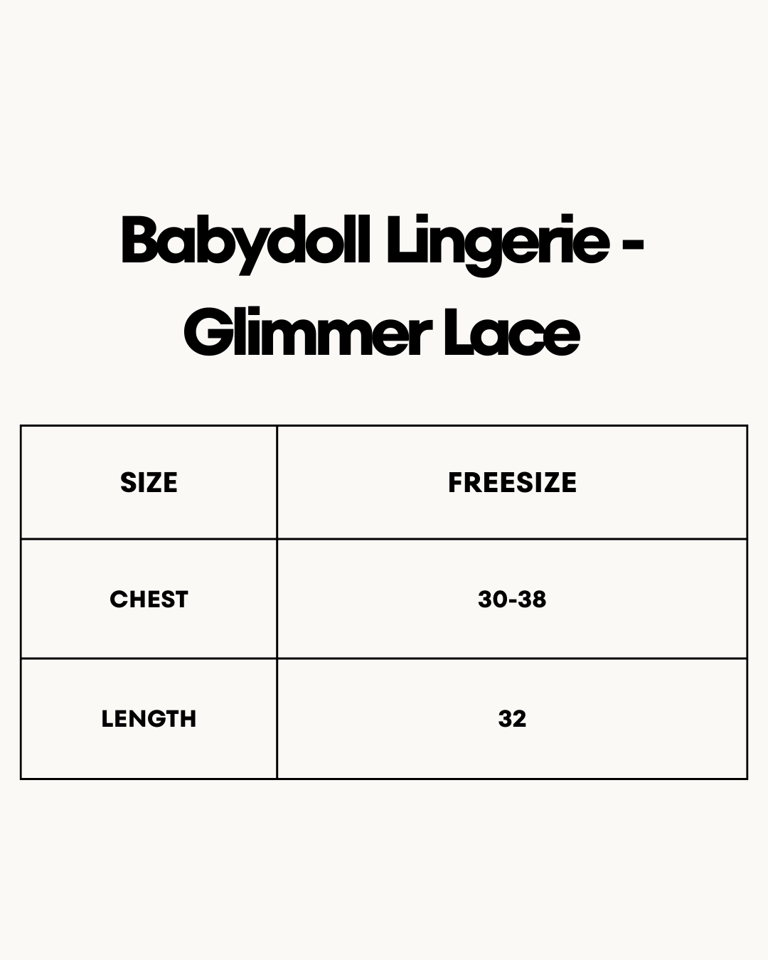 Size Chart for Babydoll Lingerie  -  Glimmer Lace