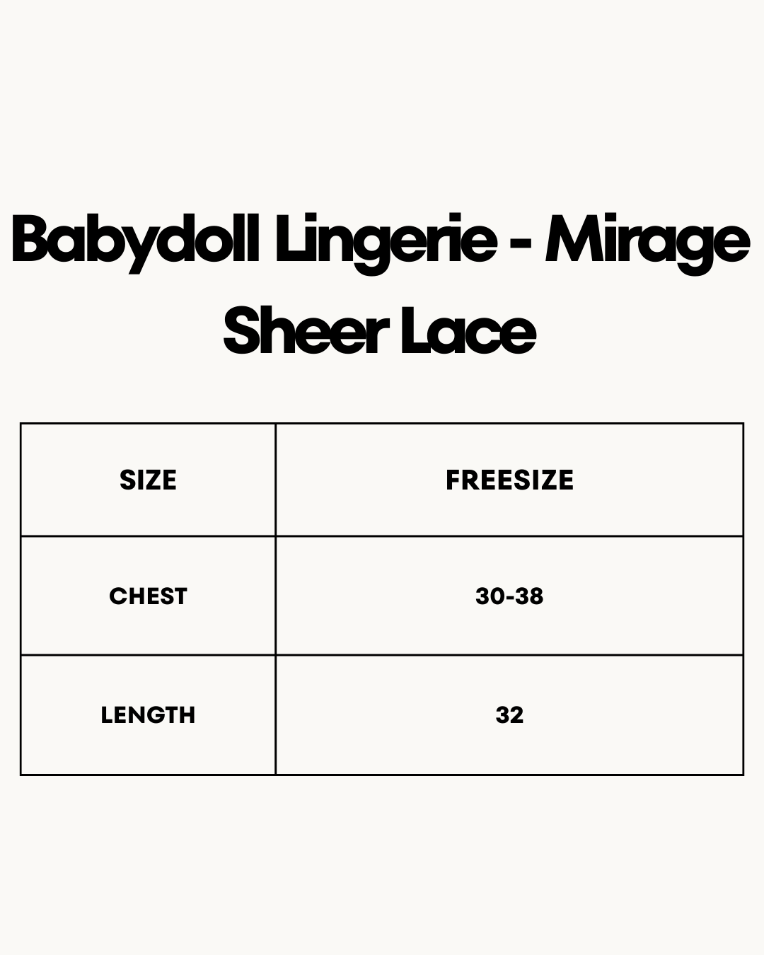 Size Chart for Babydoll Lingerie  - Mirage Sheer Lace