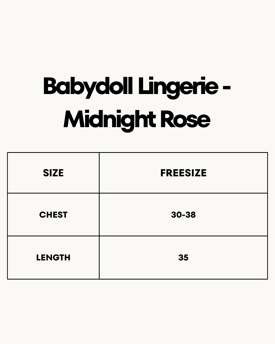 Size Chart for Babydoll Lingerie  - Midnight Rose