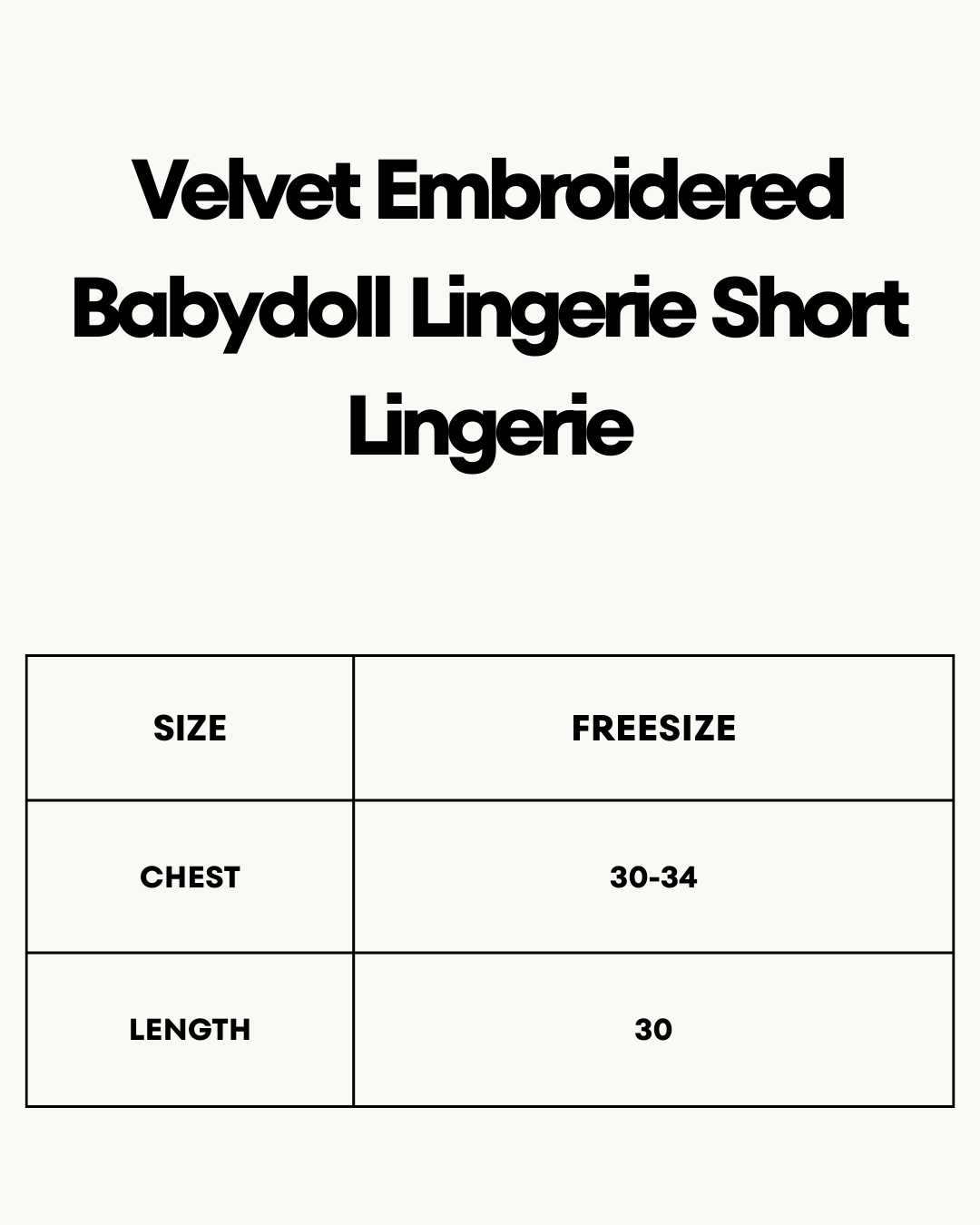 Size Chart for Velvet Embroidered Babydoll Lingerie  Short Lingerie