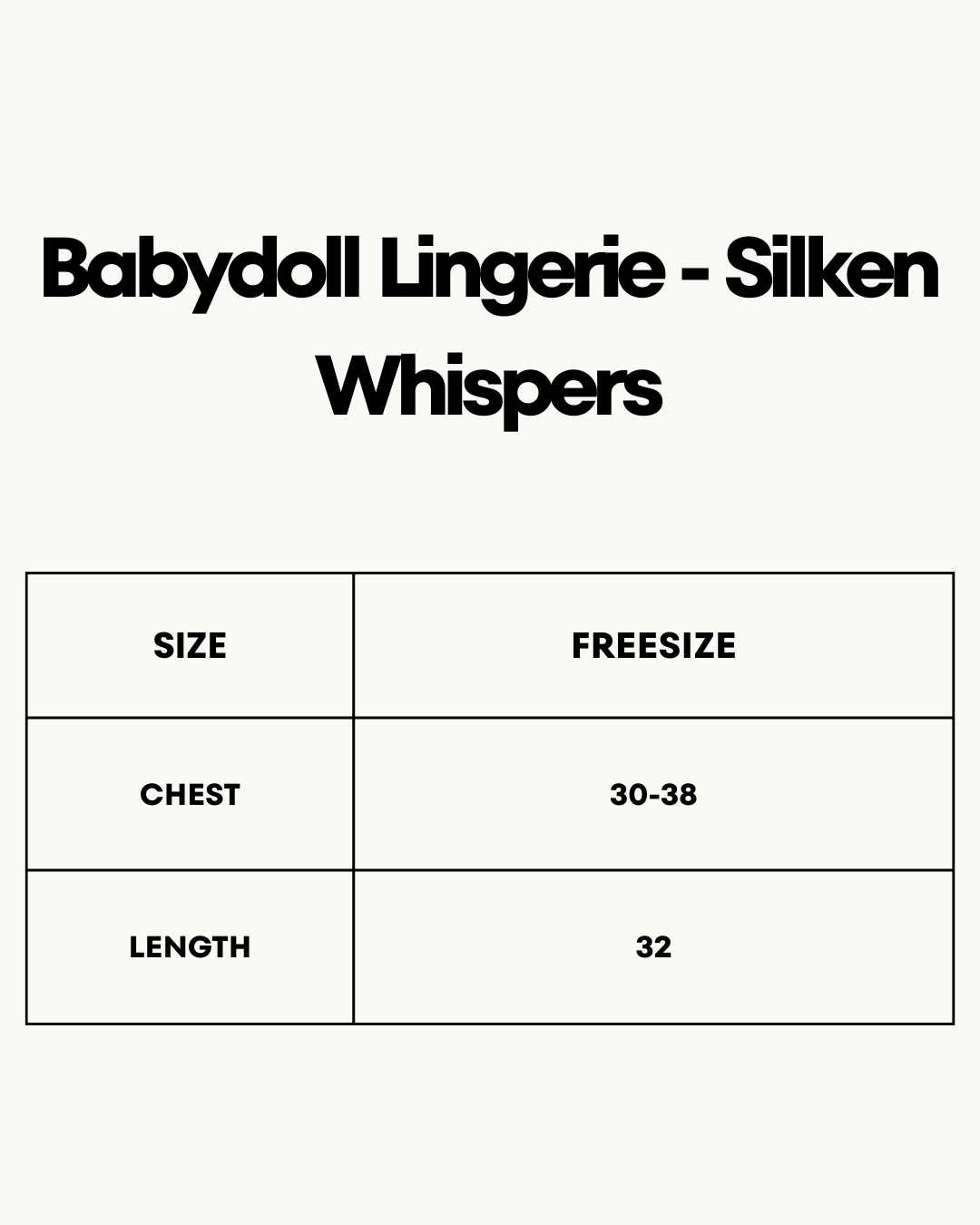 Size Chart for Babydoll Lingerie  - Silken Whispers