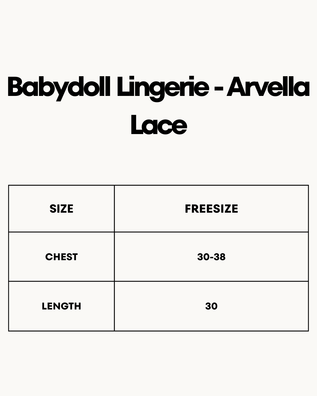 Size Chart for Babydoll Lingerie  - Arvella Lace - Black