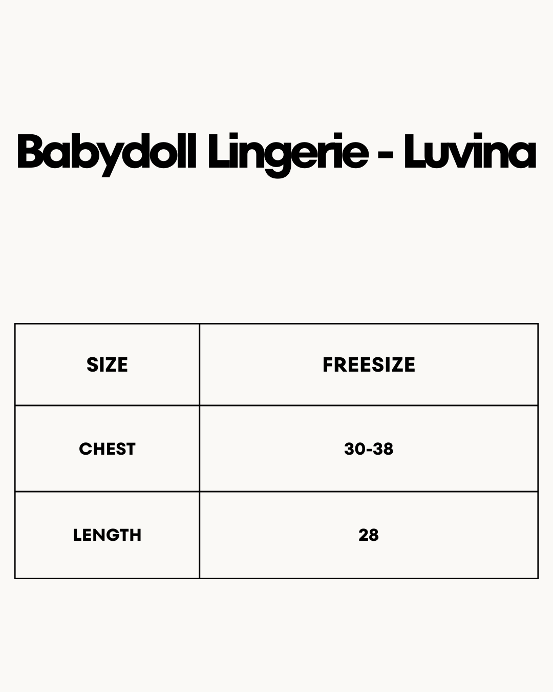 Size Chart for Babydoll Lingerie  - Luvina
