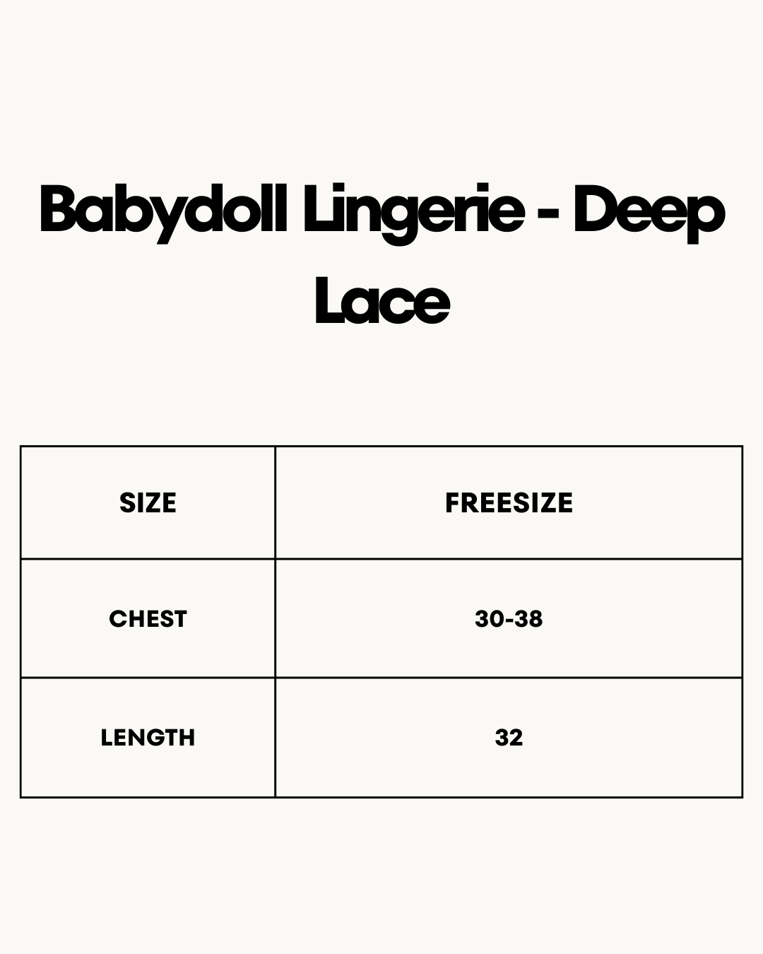 Size Chart for Babydoll Lingerie  - Deep Lace