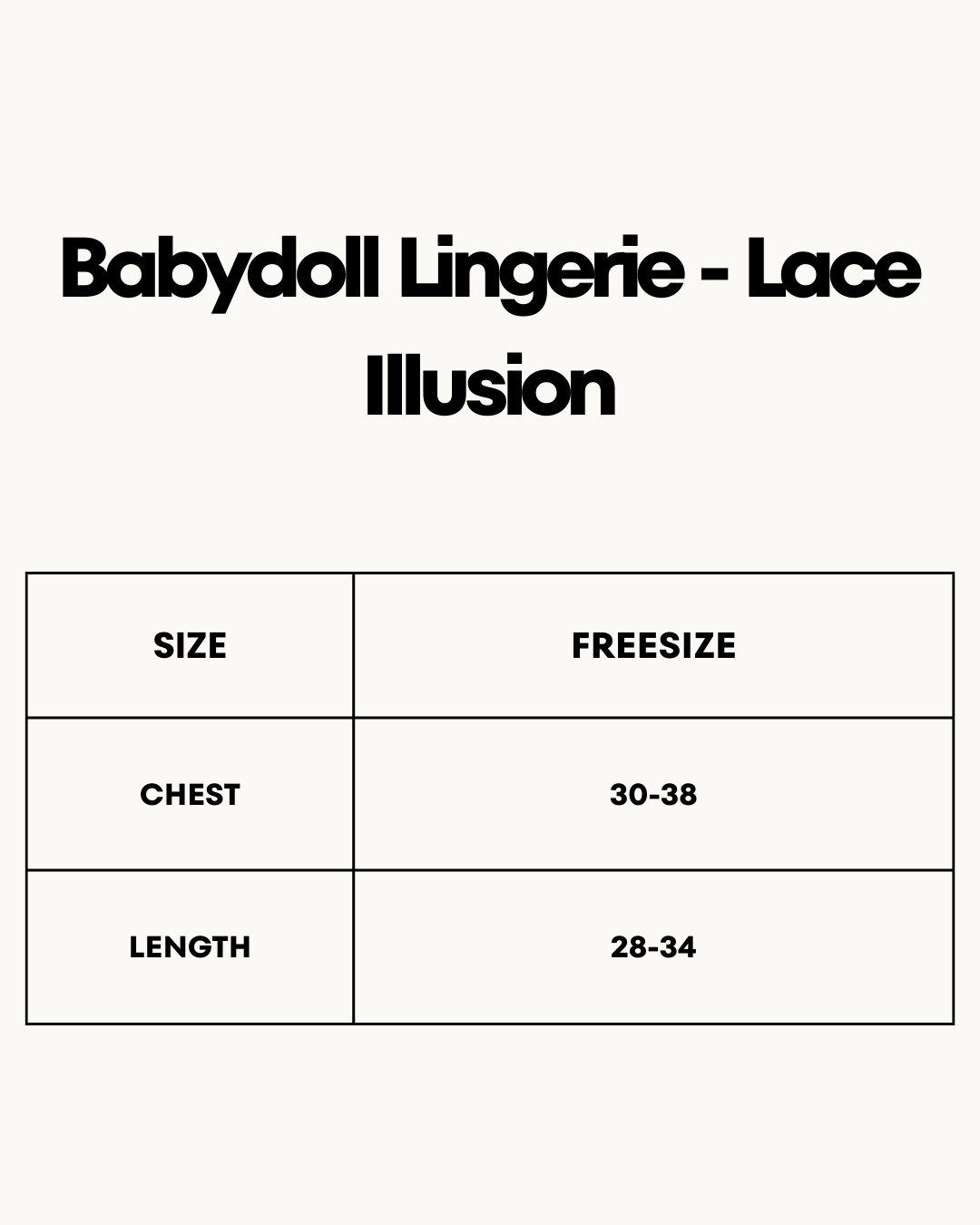 Size Chart for Babydoll Lingerie  - Lace Illusion