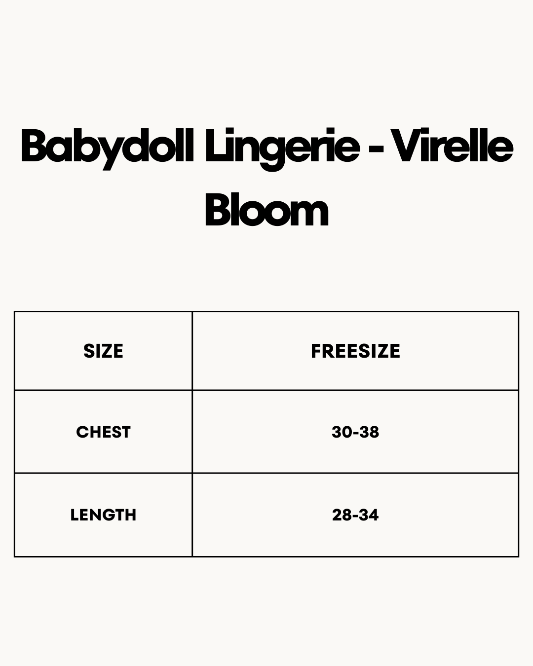 Size Chart for Babydoll Lingerie  - Virelle Bloom