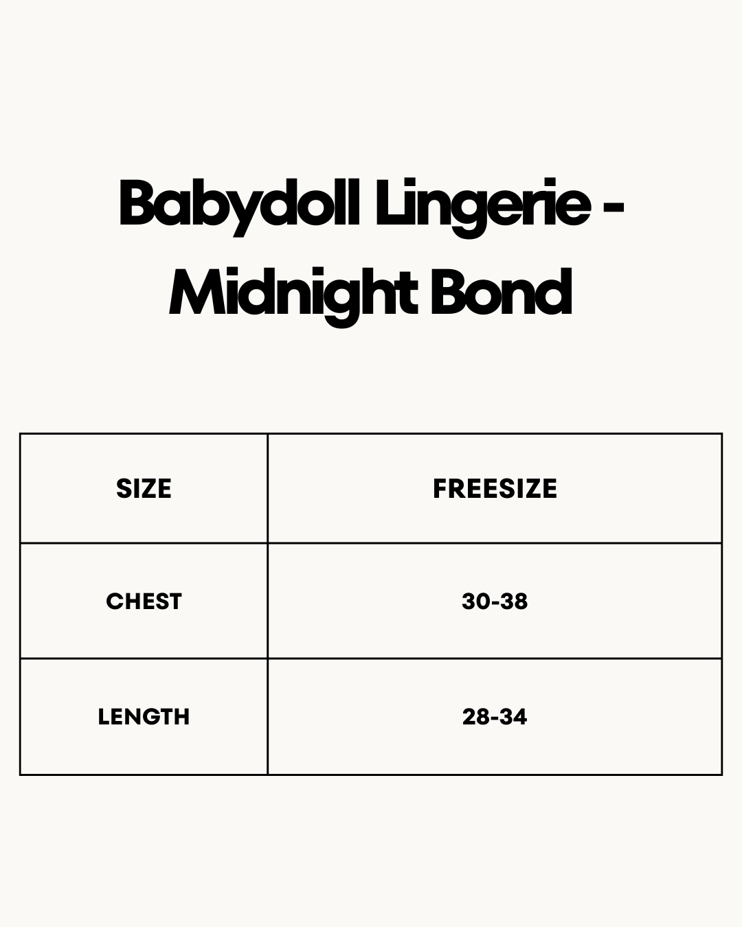 Size Chart for Babydoll Lingerie  -  Midnight Bond