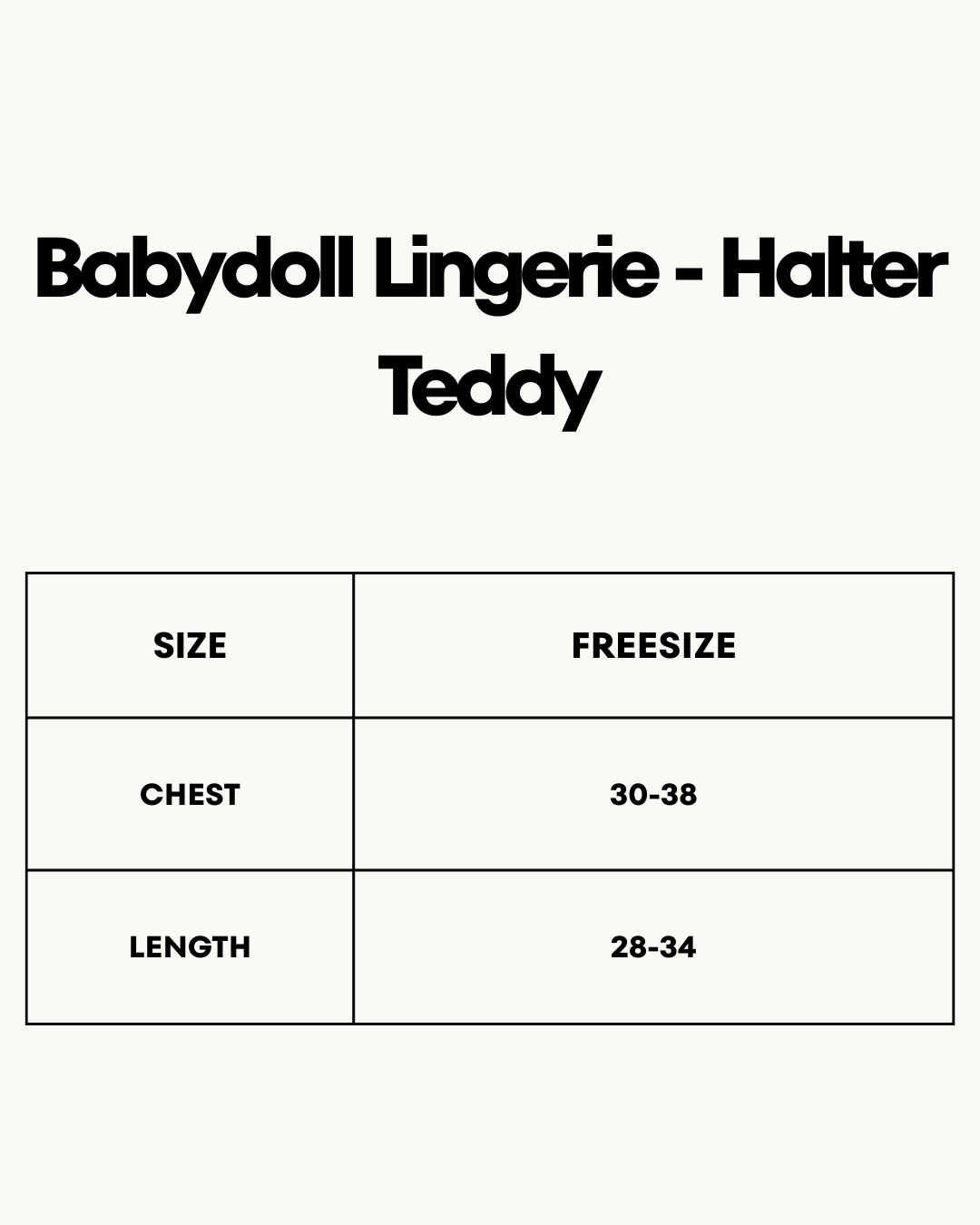 Size Chart for Babydoll Lingerie  - Halter Teddy