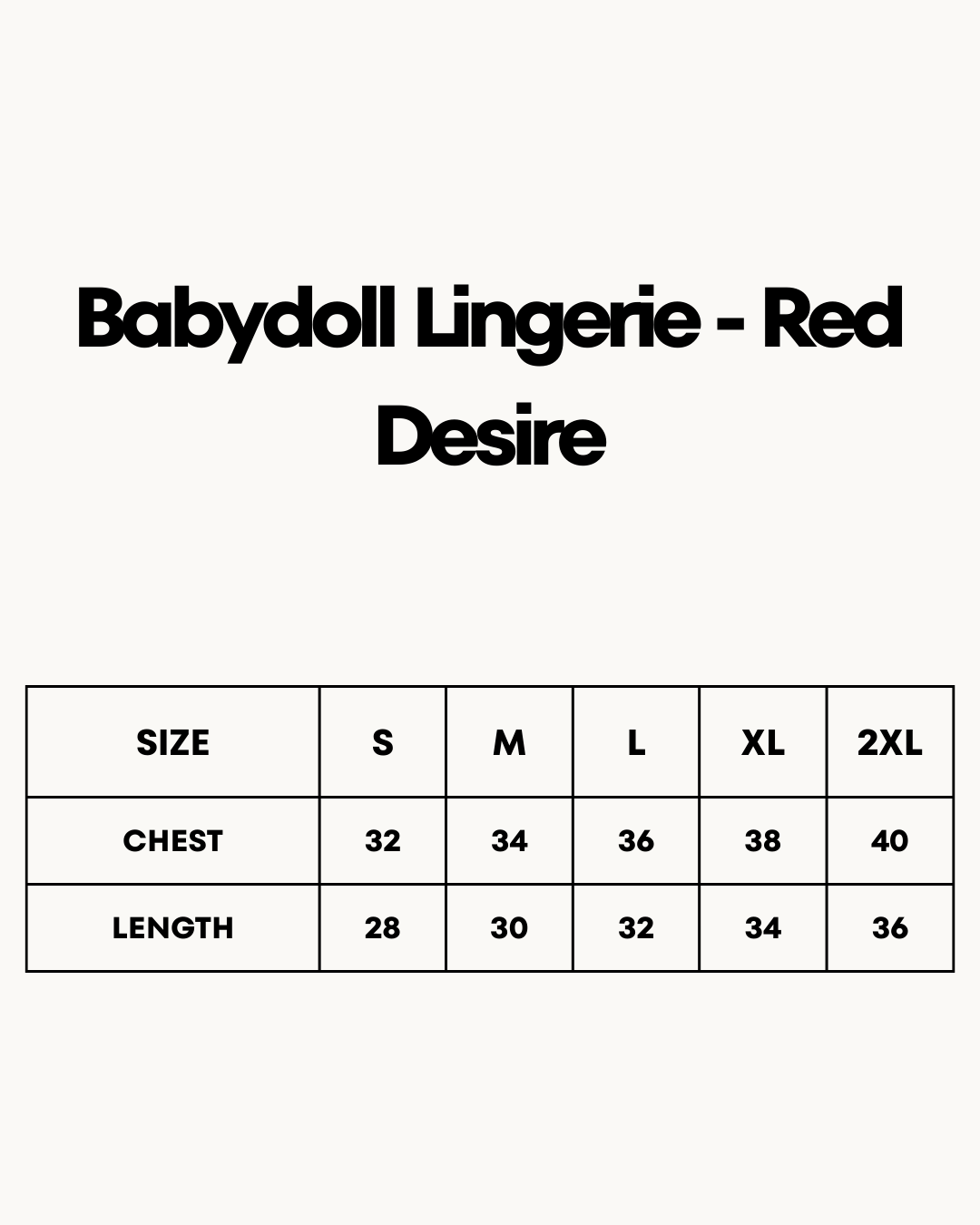 Size Chart for Babydoll Lingerie  - Red Desire