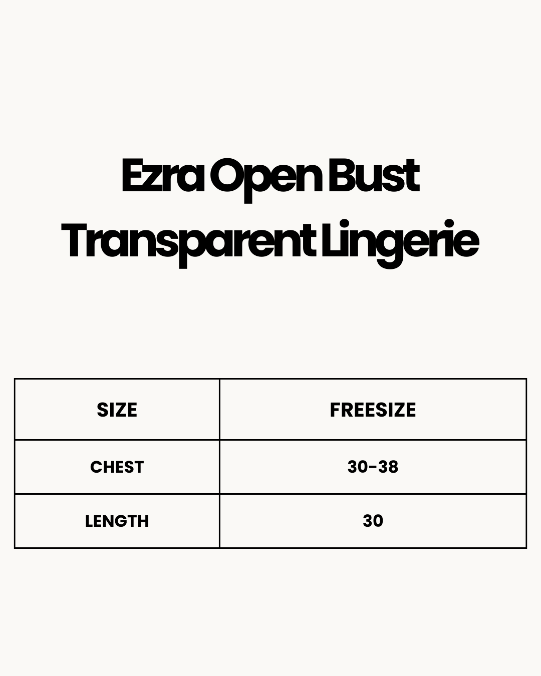 Size Chart for Ezra Open Bust Transparent Lingerie