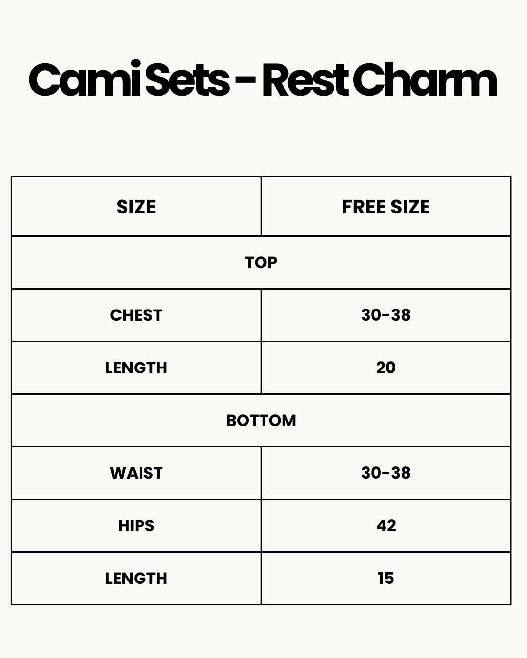 Size Chart for Cami Sets - Rest Charm