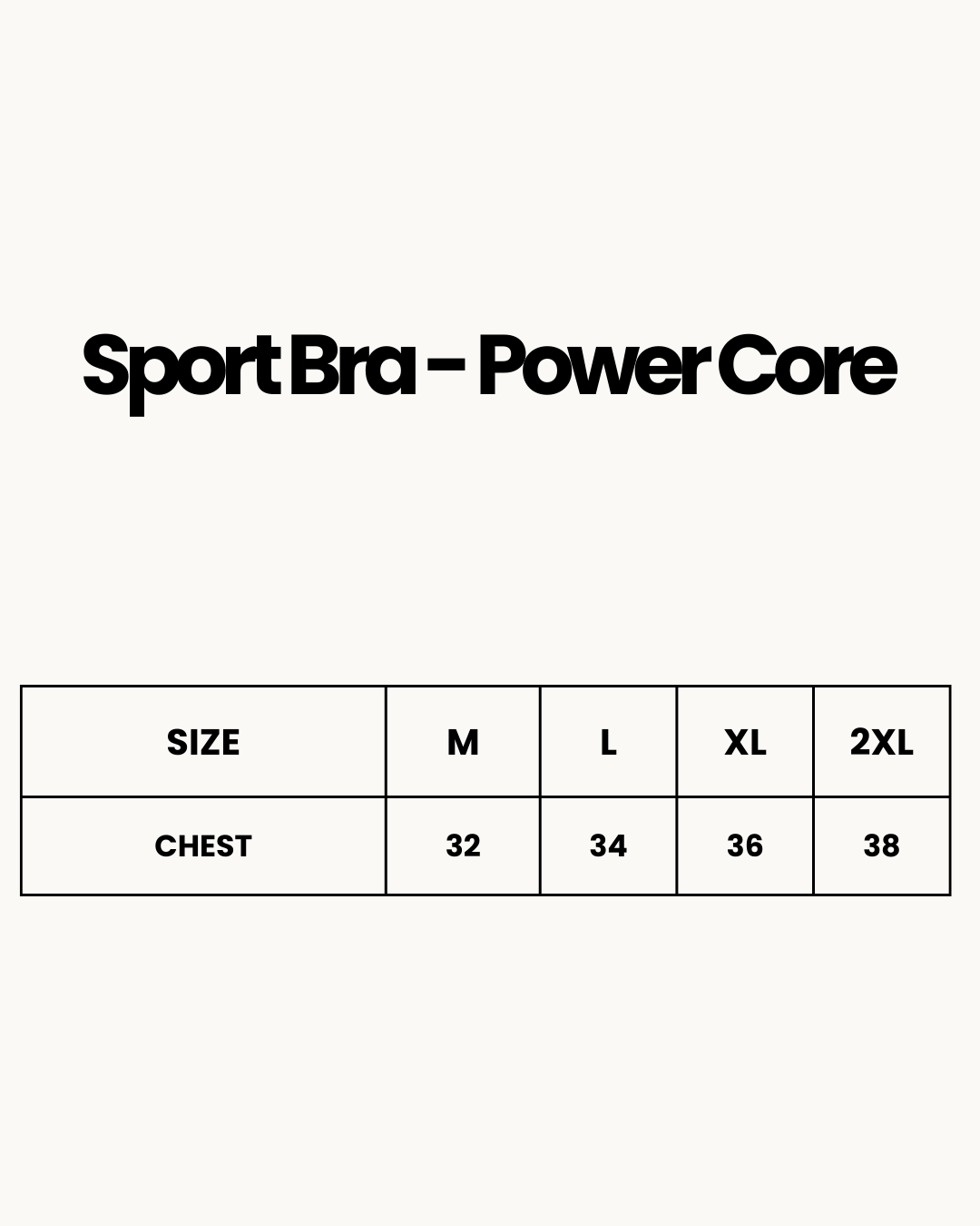 Size Chart for Sport Bra - Power Core