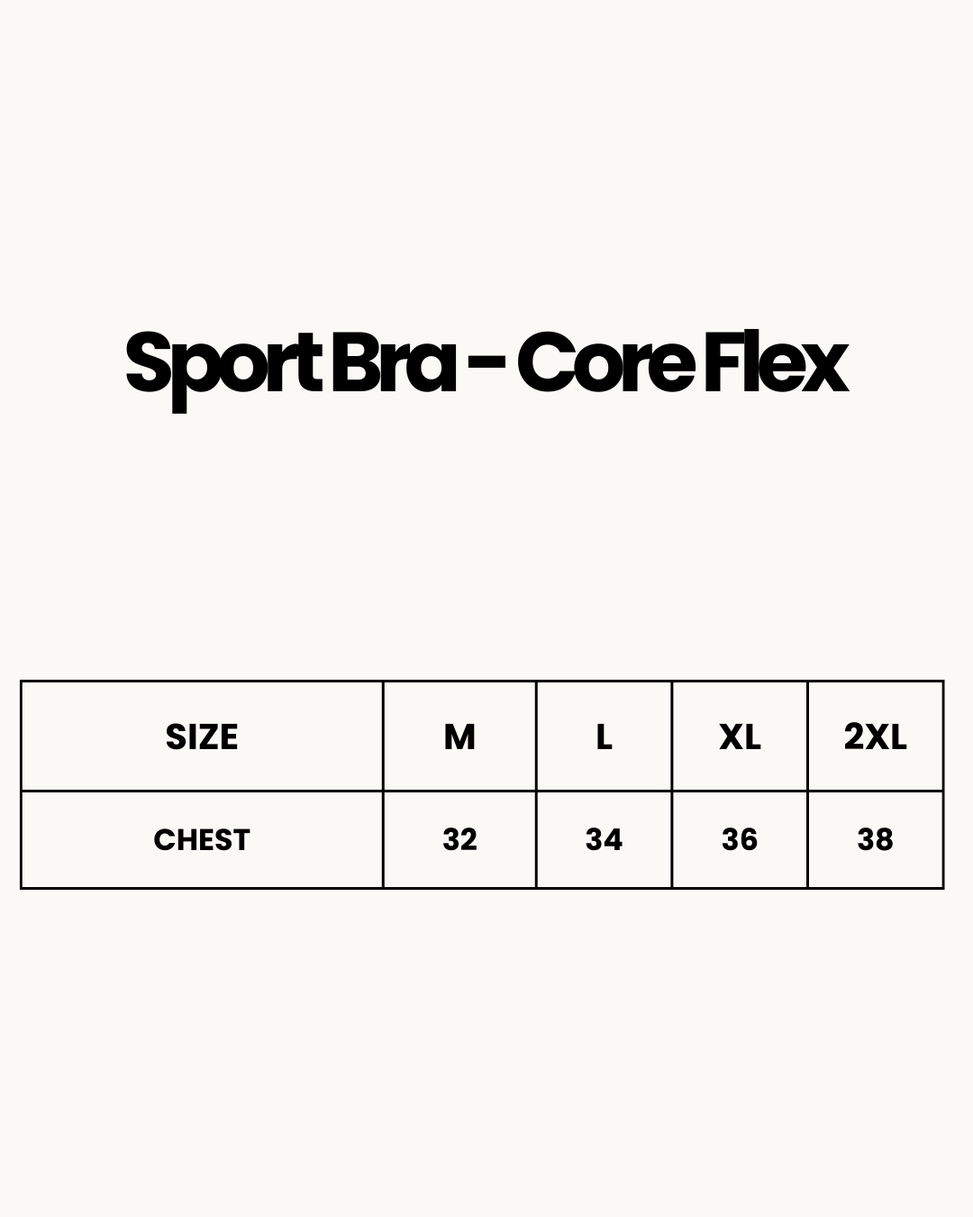 Size Chart for Sport Bra - Core Flex