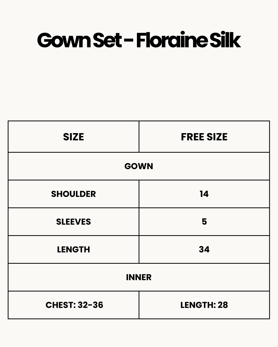Size Chart for Gown Set - Floraine Silk - Peach