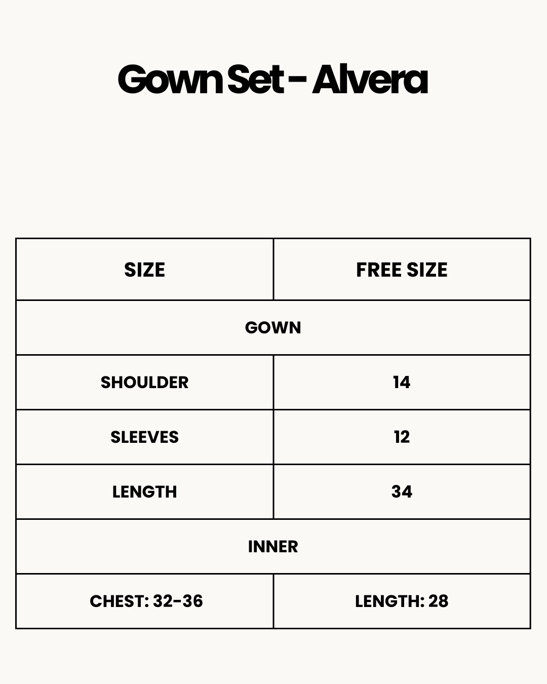 Size Chart for Gown Set - Alvera - White