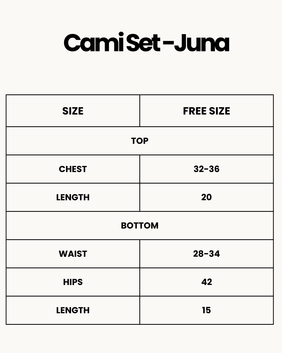 Size Chart for Cami Set -Juna
