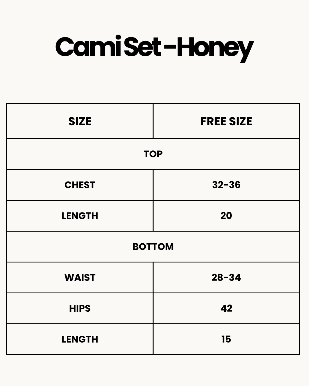 Size Chart for Cami Set -Honey