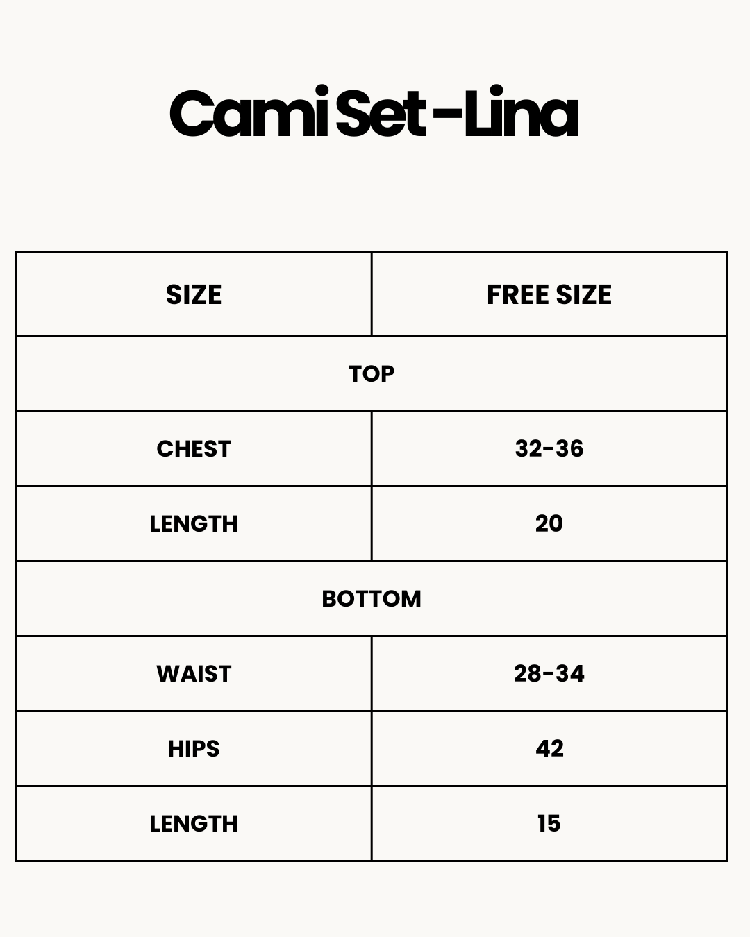 Size Chart for Cami Set -Lina