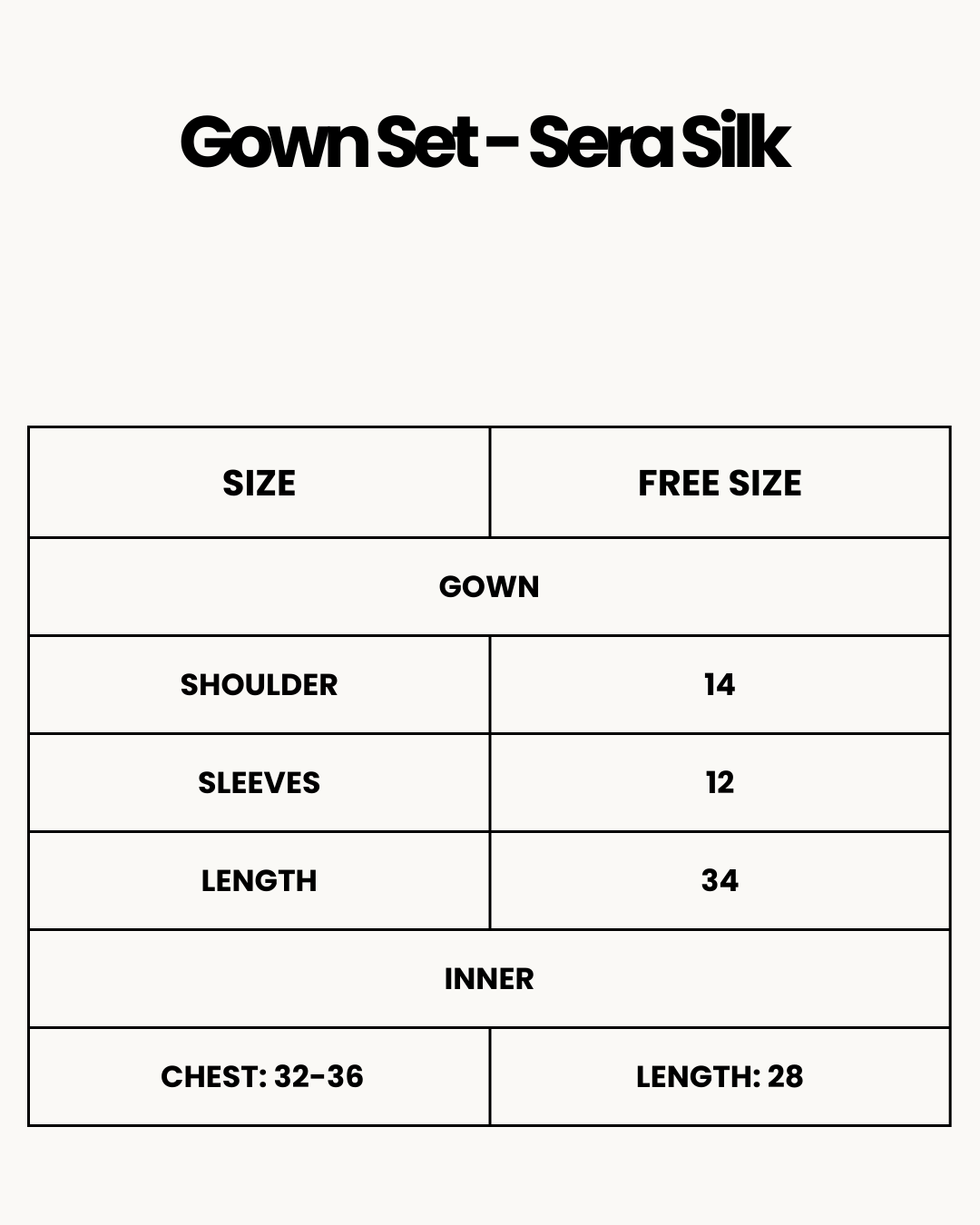 Size Chart for Gown Set - Sera Silk - Blue