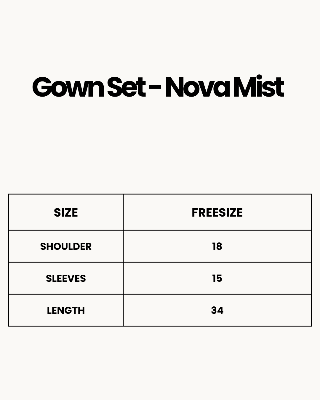 Size Chart for Gown Set - Nova Mist - Black