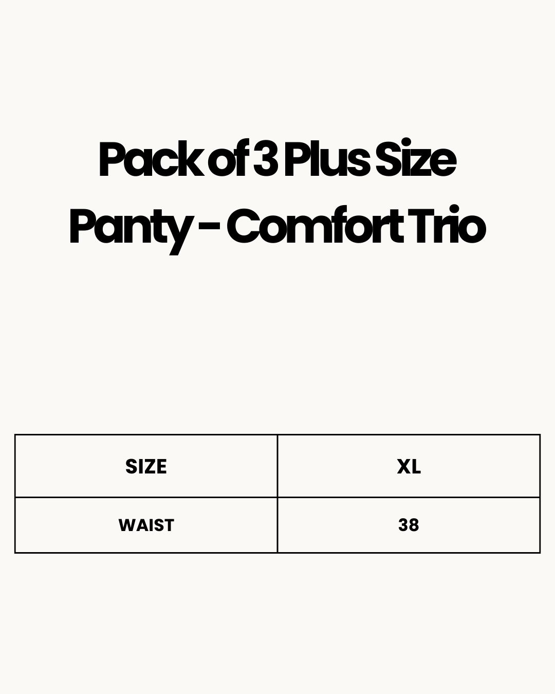 Size Chart for Pack of 3 Plus Size Panty - Comfort Trio