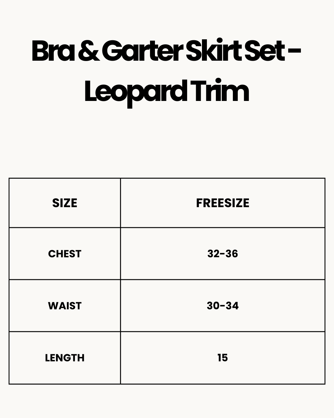 Size Chart for Bra & Garter Skirt Set - Leopard Trim