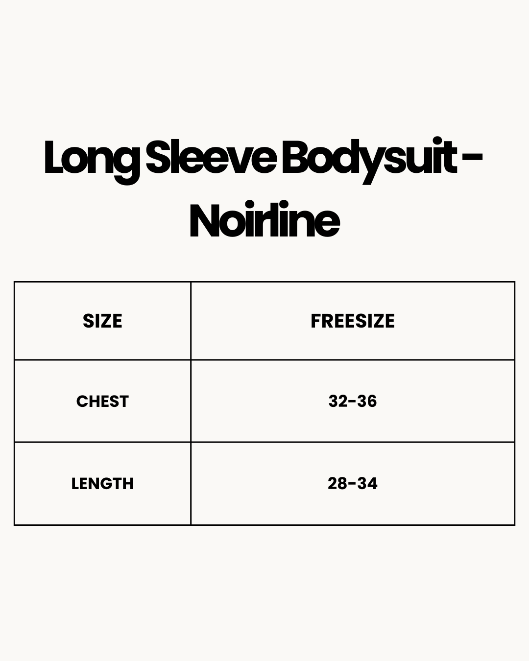 Size Chart for Long Sleeve Bodysuit - Noirline