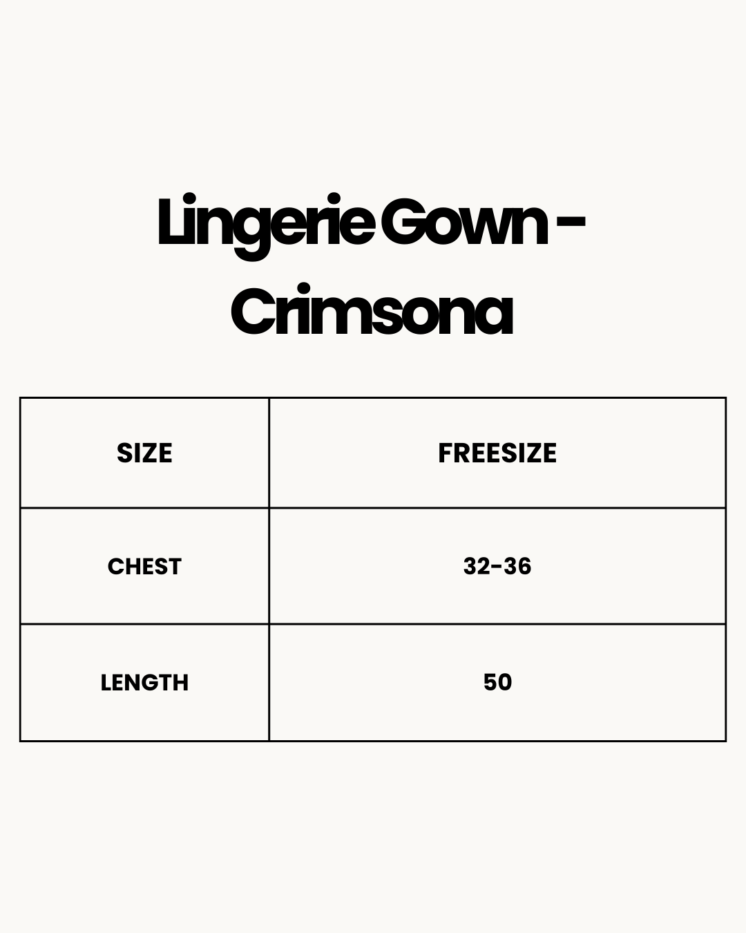 Size Chart for Lingerie Gown - Crimsona