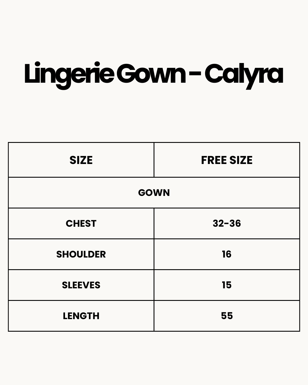 Size Chart for Lingerie Gown - Calyra
