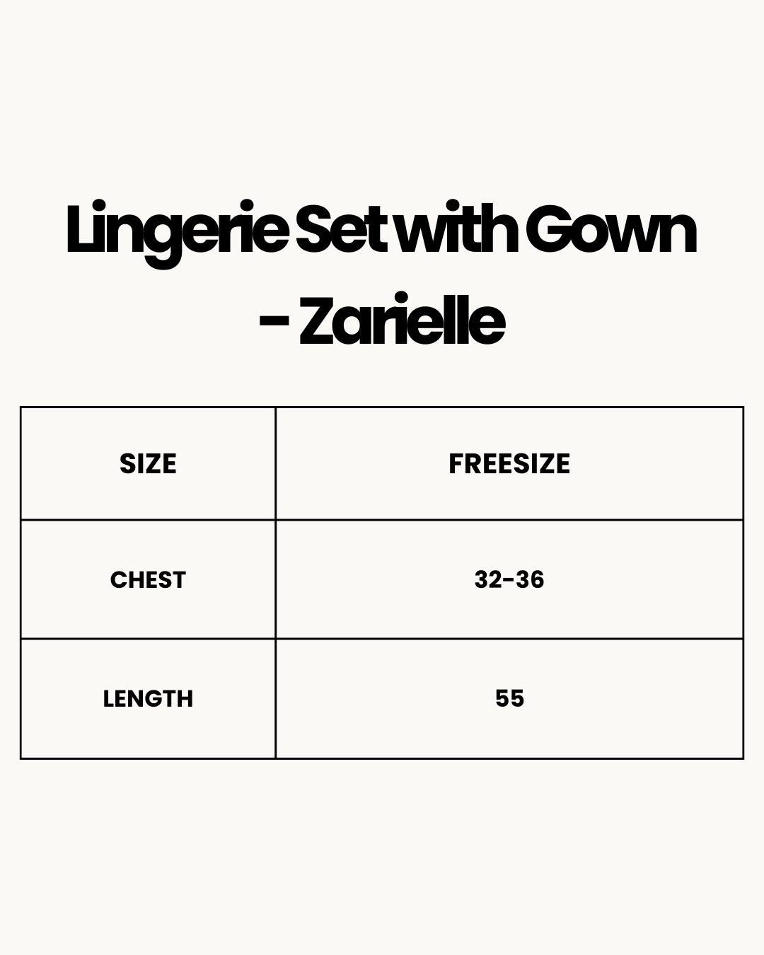 Size Chart for Lingerie Set with Gown - Zarielle