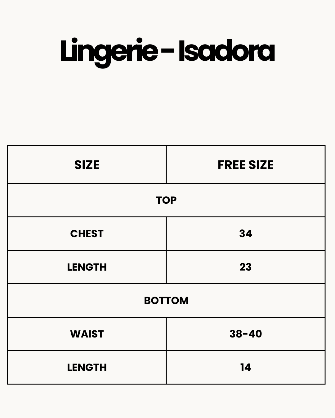 Size Chart for Lingerie - Isadora Black
