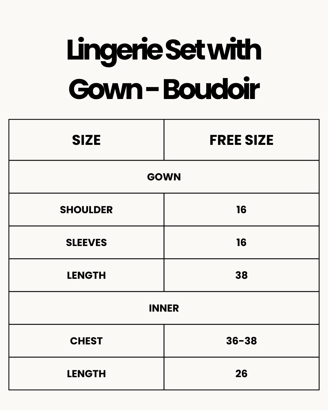 Size Chart for Lingerie Set with Gown - Boudoir