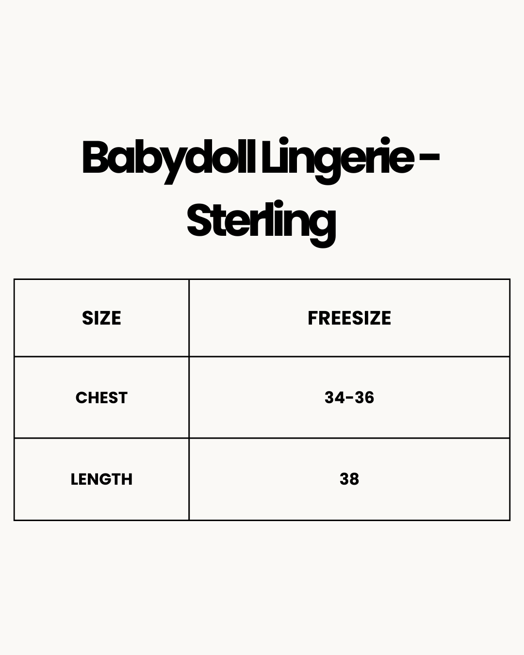 Size Chart for Babydoll Lingerie  -  Sterling