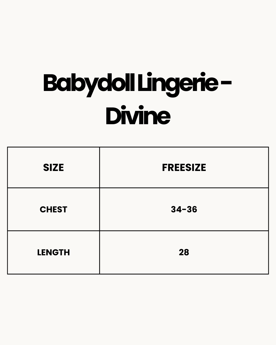 Size Chart for Babydoll Lingerie  -  Divine