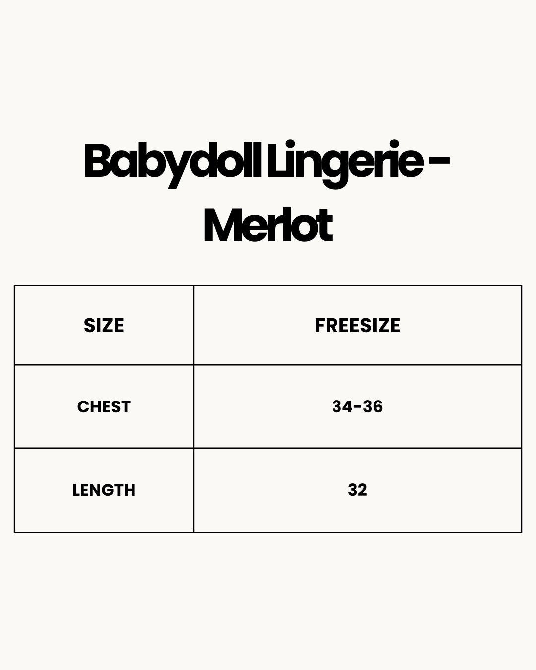 Size Chart for Babydoll Lingerie  - Merlot