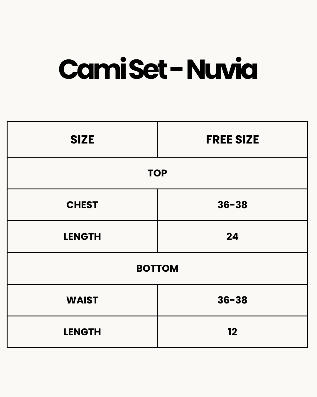 Size Chart for Cami Set - Nuvia - Green