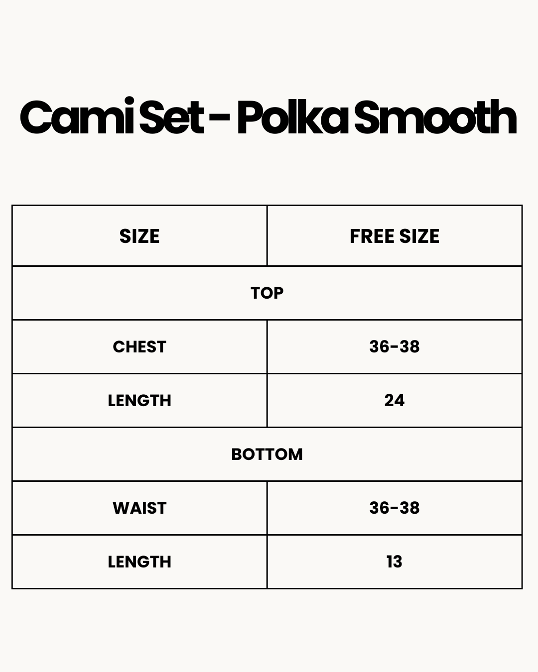 Size Chart for Cami Set - Polka Smooth - Navy Blue