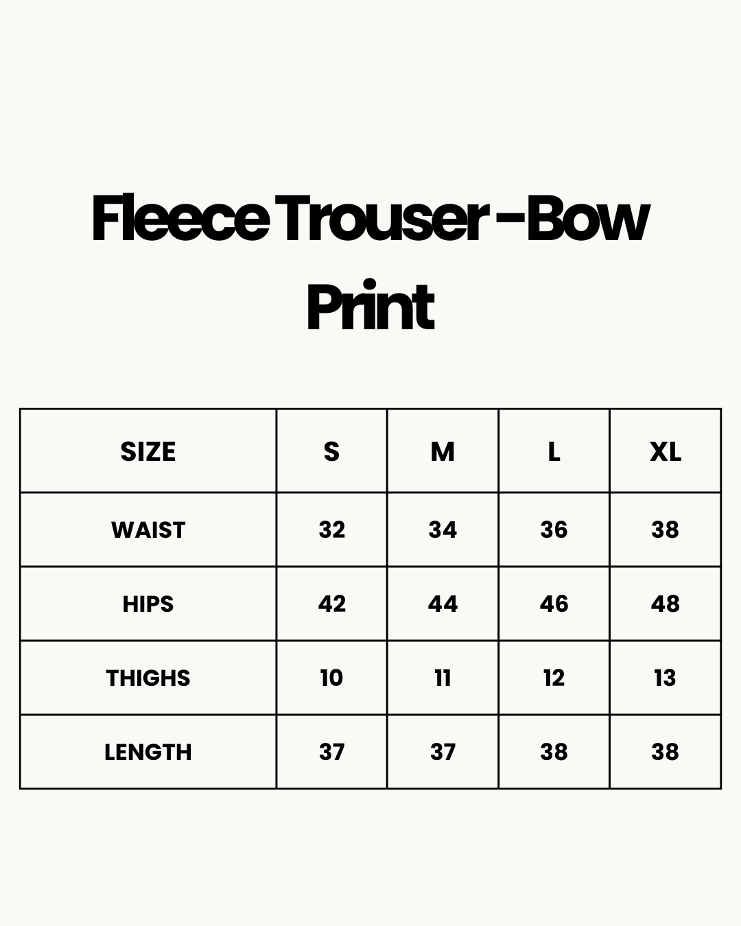 Size Chart for Fleece Trouser -Bow Print - Purple