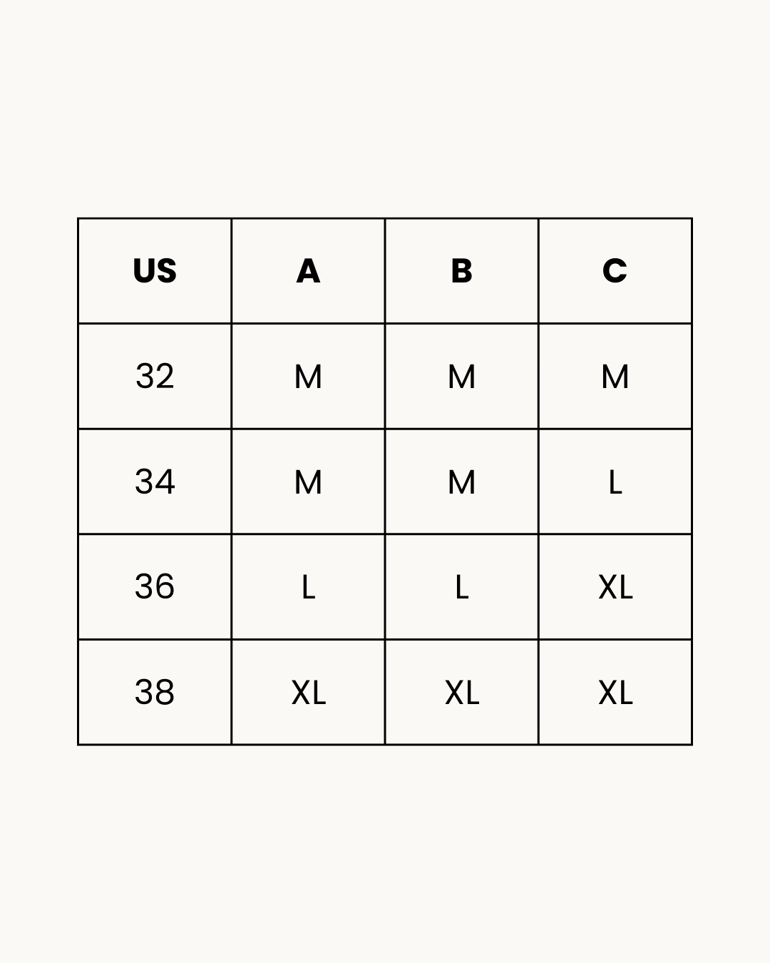 Size Chart for Seamless Padded Bra - Aireva - Black