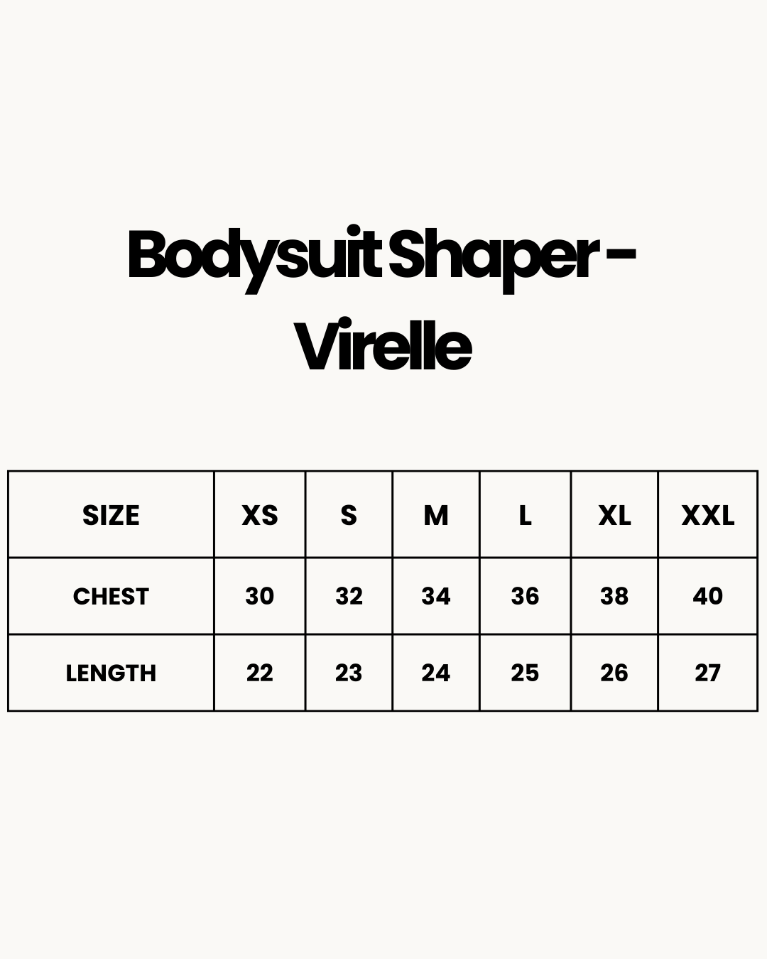 Size Chart for Bodysuit Shaper - Virelle - Skin