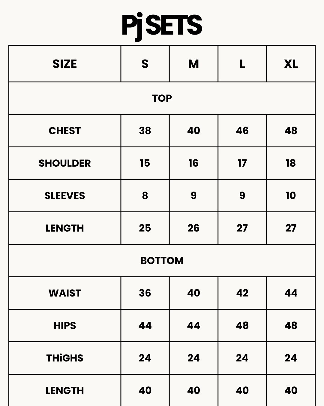 Size Chart for Cotton PJ Set - Heart Bliss - Pink