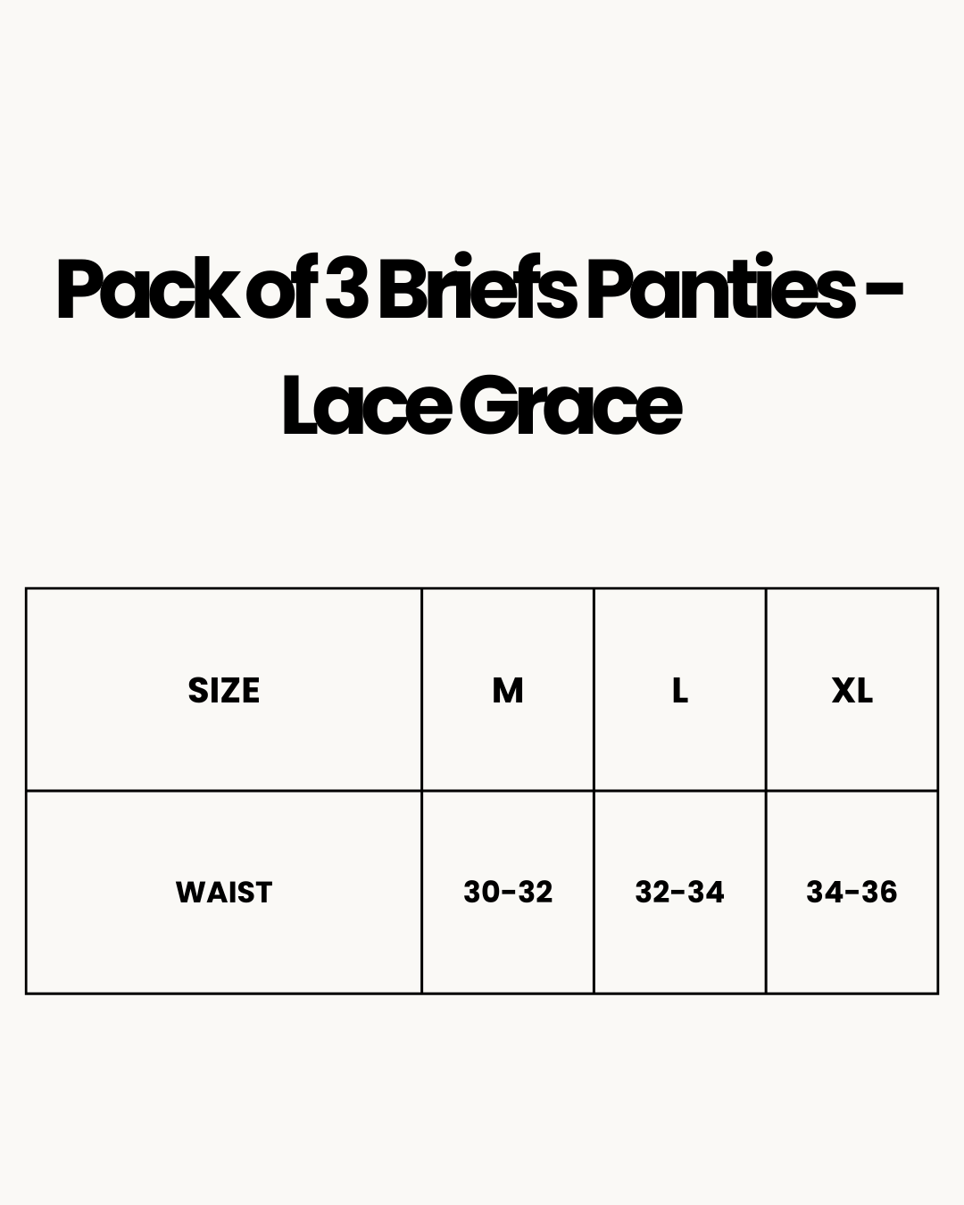 Size Chart for Pack of 3 Briefs Panties - Lace Grace