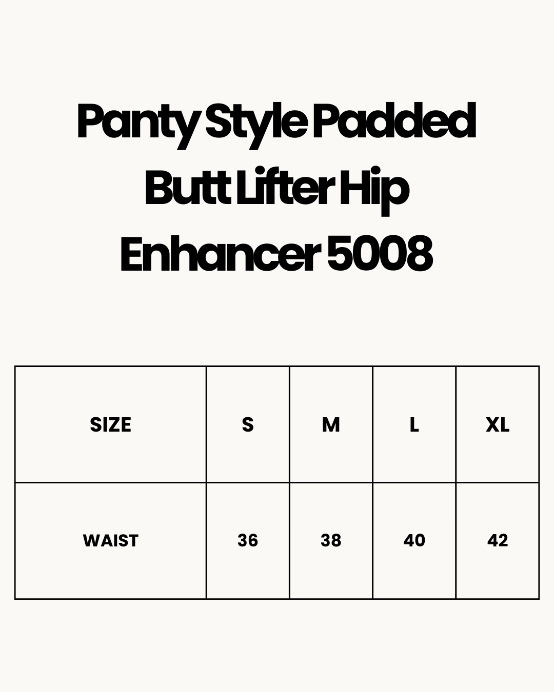 Size Chart for Panty Style Padded Butt Lifter Hip Enhancer 5008