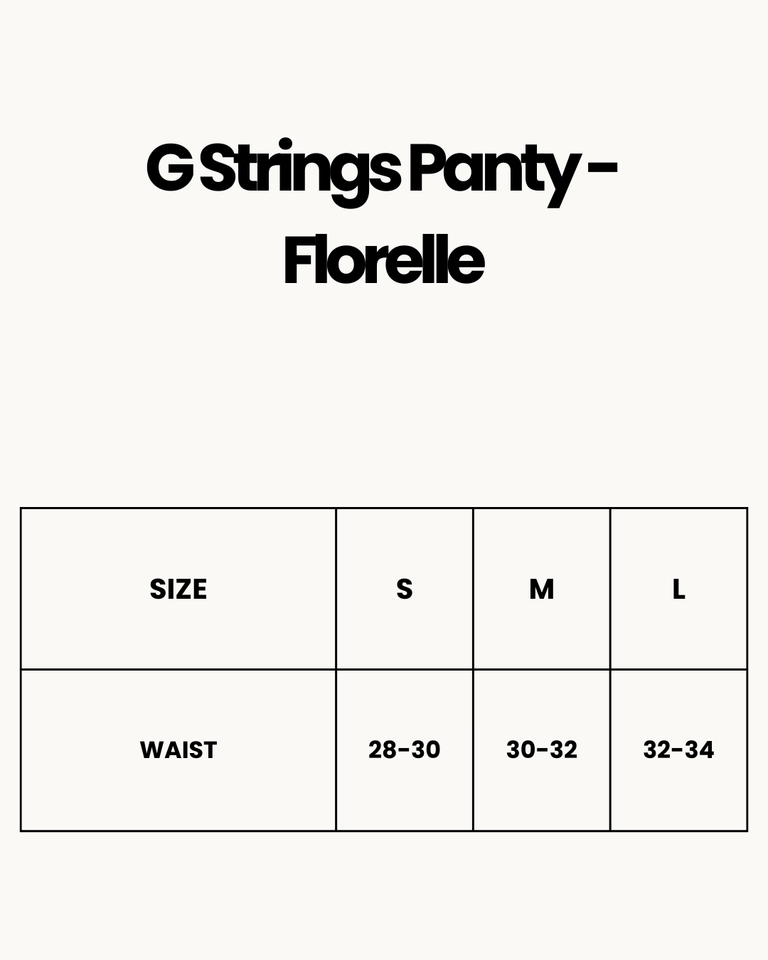 Size Chart for G Strings Panty - Florelle