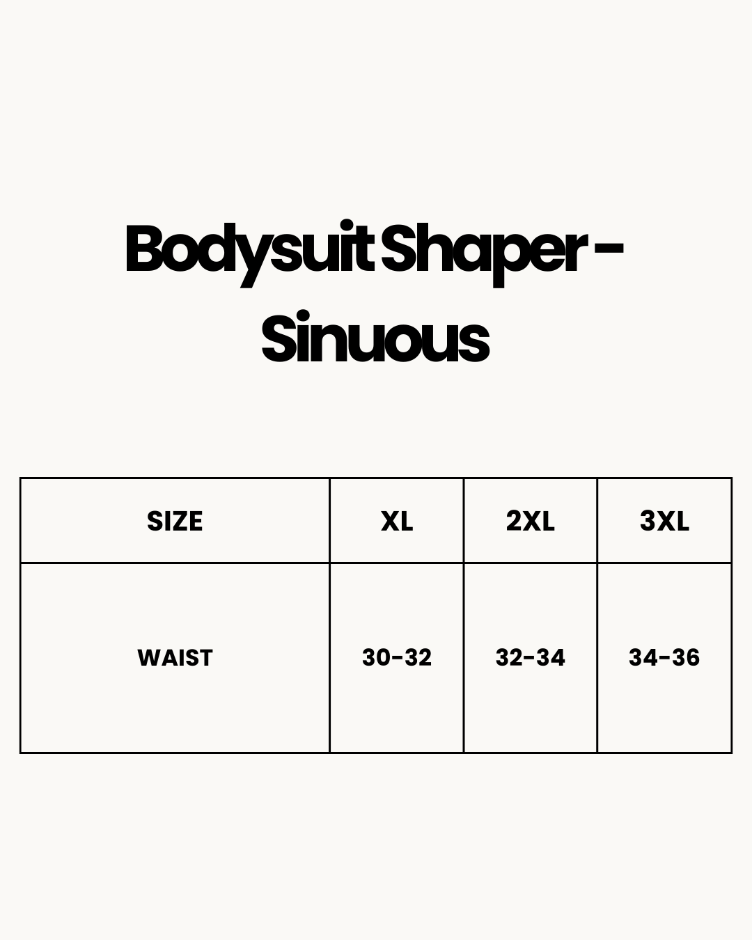 Size Chart for Bodysuit Shaper - Sinuous