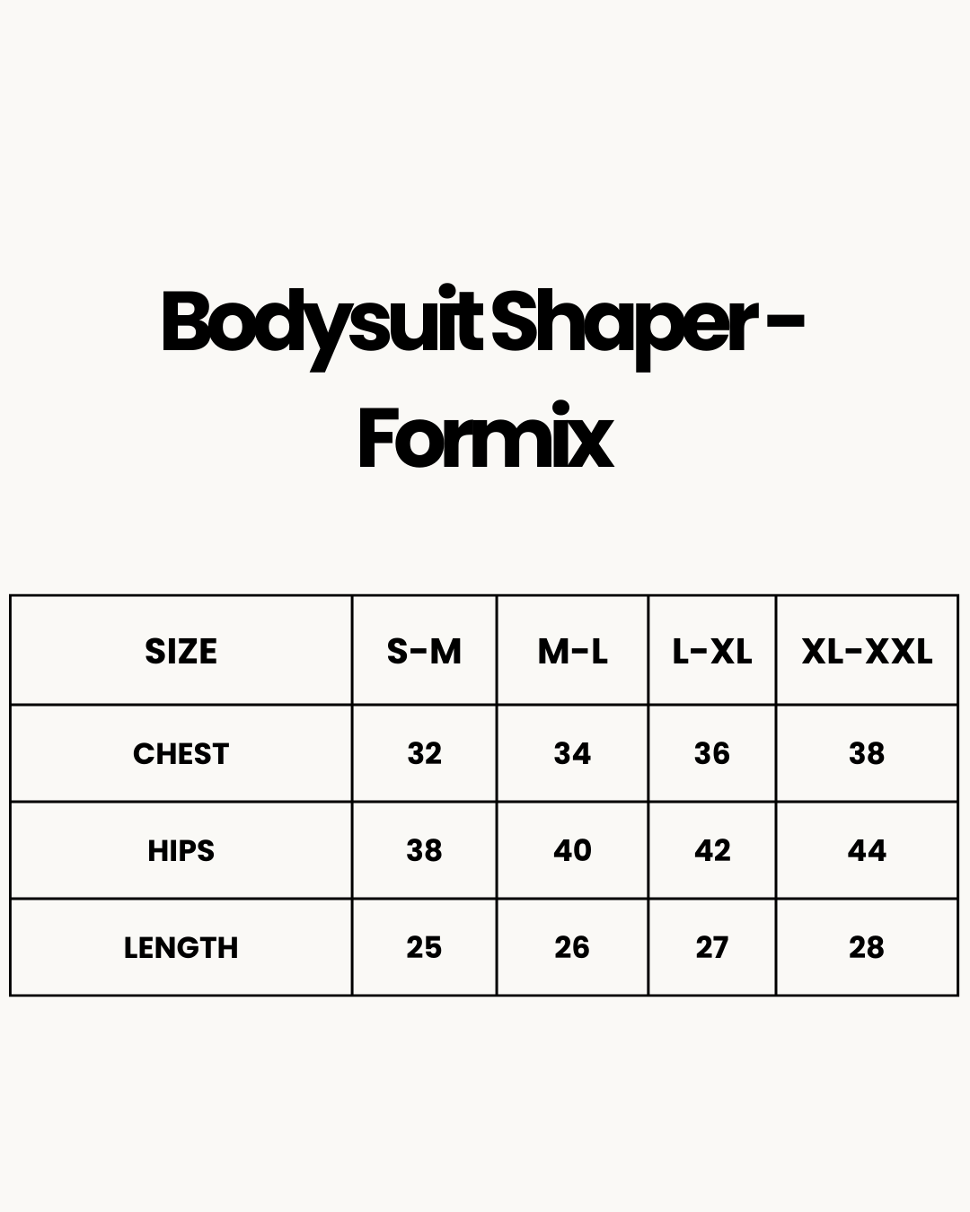 Size Chart for Bodysuit Shaper - Formix